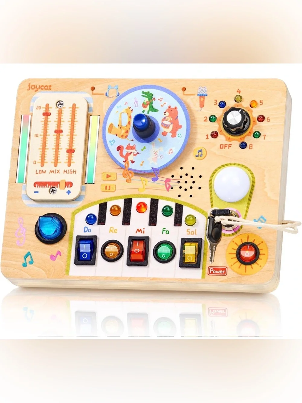 JOYCAT Wooden Busy Board Activity Toy with LED Light - Natural Wood